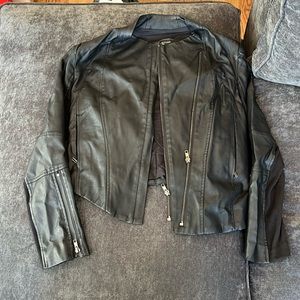 Black Cropped Faux Leather Jacket - Medium